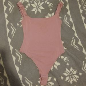 By The Way.  Blush Body Suit Ruched Straps